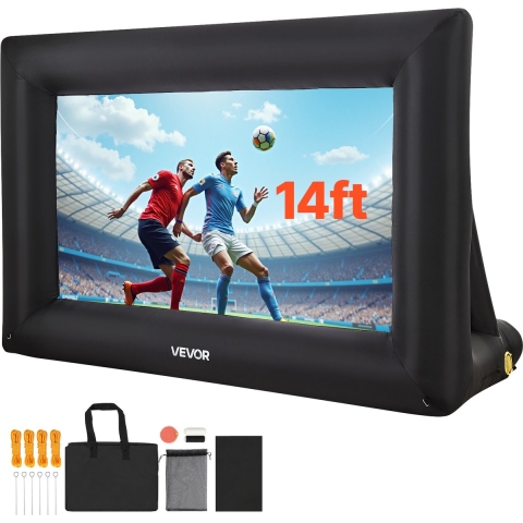 VEVOR Opblaasbaar filmscherm Projectiescherm van 600D, projectiescherm met draagbare opbergtas, 16:9, filmprojectie voor thuisbioscoop, themafeest, zwembadplezier (378 x 160 x 317 cm)