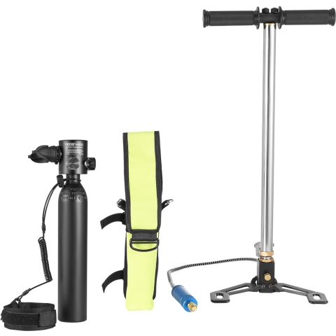 VEVOR 0,5L duikfles, draagbare zuurstofcilinder voor duiken. Ondersteunt 5-10 minuten onderwaterademhaling, duikdiepte van 30 m, navulbare snorkelluchttank met pomp.