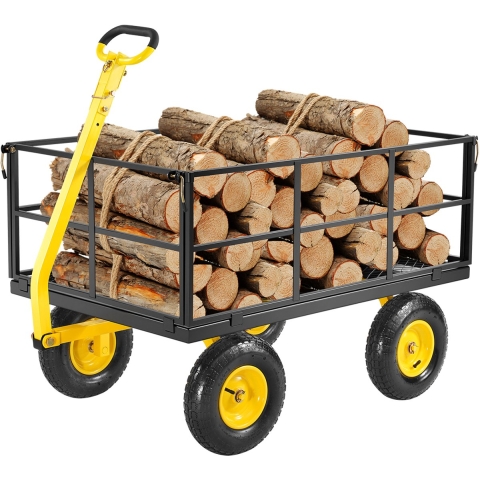 VEVOR Handkar 116,8 x 76 x 43 cm, transportkar, tuinkar, gereedschapskar, 2-in-1 handkar, met terreinbanden, afneembare gaaszijpanelen en 180° draaibare handgreep