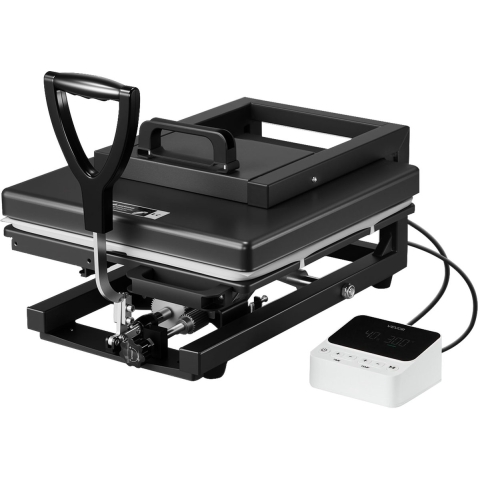 VEVOR Transferpers 38 x 38 cm 5 in 1 Multifunctioneel, Snelle en gelijkmatige verwarming, Hot Press Machine Sublimatiepers Hittepers voor T-shirts/mokken/bekers/petten/borden, Zwart