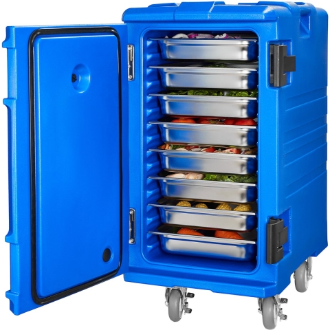 VEVOR Geïsoleerde voedselcontainerdrager, warmhoudbox voor catering, 120 L, voedselcontainer met dubbele gespen en handgrepen, voedselcontainerdrager, voedseltransportbox voor restaurantkantine, blauw