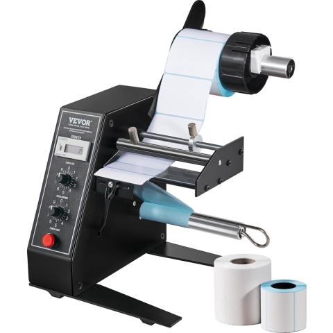 VEVOR Automatische etikettendispenser, breedte 15-125 mm, lengte 3-150 mm, etikettenstripper, etikettenscheider, traploze snelheidsregeling, etikettenapplicator, max. aantal 0-999999