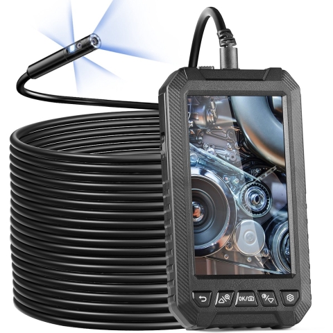 VEVOR endoscoopcamera met licht, drievoudige lens-borescoop met 15 m semi-rigide kabel, 5 inch scherm, 1080P inspectiecamera, 8+2 led-lampjes, IP67 waterdichte slangencamera voor auto's en loodgieterswerk (32 GB kaart)