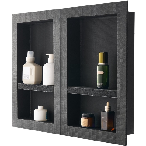 VEVOR Douchenis, 16 x 24 inch + 16 x 24 inch Wandnis met Verplaatsbare Plank, 4 inch Dikke Moderne Zeep & Shampoo Opberger, Zwart voor Badkamer Douche