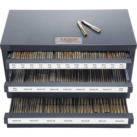 VEVOR Snijboorbit Dispenserkast, snijboorbit organizer met drie lades voor 3mm-24mm stalen dispenser met etiketten, stapelbare kast met 29 compartimenten voor het opbergen van snijboorbits etc.