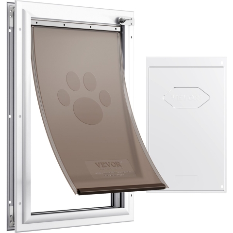 VEVOR Pet Flap Hondenluik Gemaakt van Aluminium Frame met Lock & Flap Systeem 337 x 509 mm, Weerbestendig Hondenluik Huisdierdeur Geschikt voor Katten Honden Kittens (Wit-L) Eenvoudige Installatie