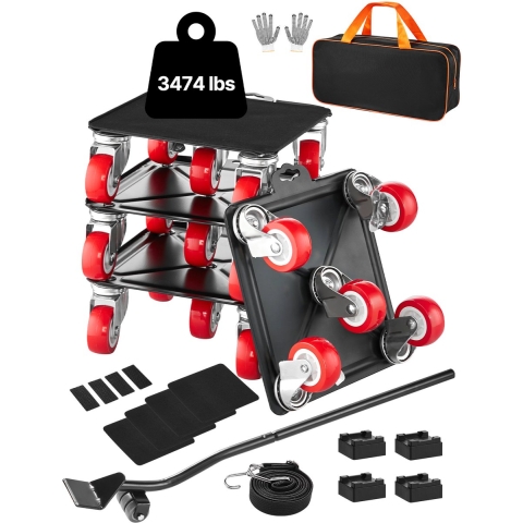 VEVOR Meubelverhuiswagen, 198 x 198 x 75 mm, max. draagvermogen 1575 kg, Meubeltransporter met 5x 360° draaibare wielen, Gereedschapsset voor het tillen en verplaatsen van meubels voor huishoudelijke apparaten, banken, koelkasten en wasmachines