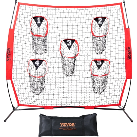 VEVOR 246 x 150,5 x 250 cm voetbaltrainer werpnet, trainingswerpnet met 5 doelvakken, knooploos net, inclusief boogframe en draagbare draagtas, QB-werpnauwkeurigheid