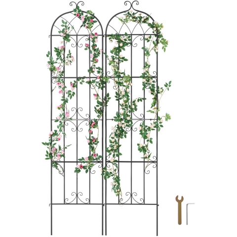 VEVOR Trellis, 221 x 50 cm, set van 2 roestvrije metalen trellis voor tuinbloemen, rozentrellis, komkommerondersteuning, klimhulp, plantentrellis, decoratieve clematistrellis voor binnenplaatsen en gazons