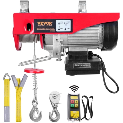 VEVOR elektrische kabellier 300kg tot 600kg hefhoogte 12m kabeltakel motorlier 1150W motor katrol 10m/min hefsnelheid takel met draadloze afstandsbediening kabeltakel kettingtakel