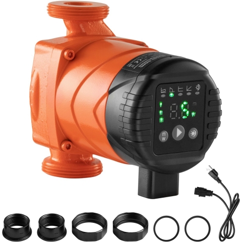 VEVOR LPS25-4BP/130 circulatiepomp, gietijzeren circulatiepomp, 42 l/min, maximale opvoerhoogte 4 m, warmwatercirculatie, schroefdraadaansluiting, terugslagklep, stille werking, voor thuisverwarmingssysteem