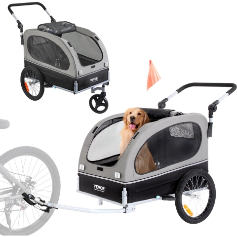 VEVOR Hondenkar 40 kg 2 in 1 Fietskar Koolstofstaal + 600D Oxford-stof + PP Opvouwbaar 1470 x 720 x 780 mm als aanhanger 1530 x 720 x 825 mm als kinderwagen Hondenbuggy Joggerkar