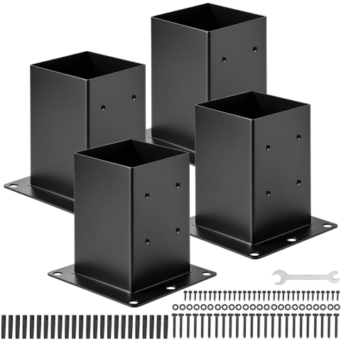 VEVOR Schroefhuls, 4 stuks, binnenafmetingen paaldrager 142x142 mm voor palen van 139,7x139,7 mm, grondhuls van koolstofstaal, ideaal voor ondersteuning van prieel, patioleuningen en dekbodemplaat, zwart