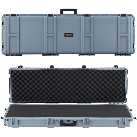 VEVOR Hard Shell Gun Case voor lange geweren, afsluitbare geweerkoffer met voorgesneden schuim, lange geweerkoffer, oprolbaar, IP67 waterdicht, 1391x435x188 mm, grijs