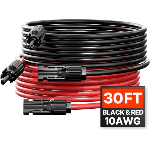 VEVOR 2x Solarkabel verlengkabel met vrouwelijke/mannelijke connectoren 6mm²/10AWG 9,14m