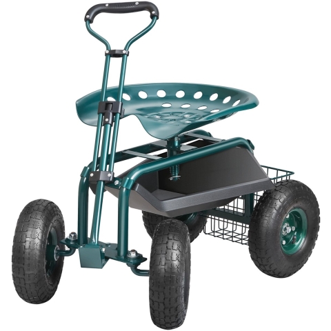 VEVOR rollende werkplaatswagen van staal tot 136 kg draagvermogen tuinwagen met 25 cm handgreep en 45-54 cm in hoogte verstelbare zitting wagen 30 PSI bandenspanning werkstoel tuinstoel groen