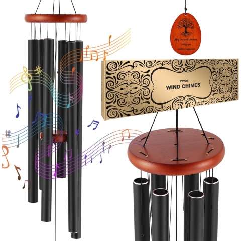 VEVOR Windgong, 1042 x Ø153 mm, Gong met diepe toon en 6 buizen, Unieke grote windgong ter ere van een jubileum, Geweldige buitendecoratie voor terras, veranda, tuin en achtertuin, Zwart