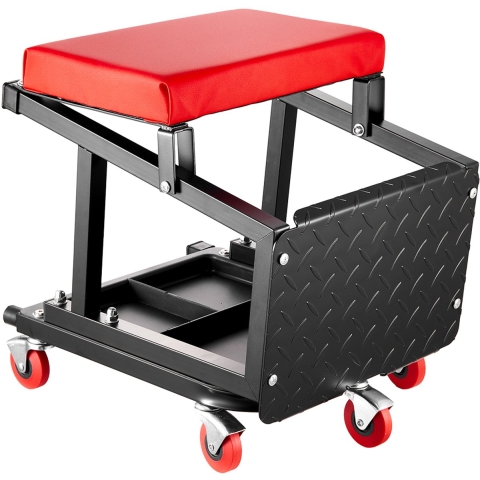 VEVOR Monteur Kruk Garagestoel Werkstoel Werkplaatskruk (draagvermogen 136 kg) met wielen, 360° draaibare werkplaatskruk met gereedschapsopslag, opstapkruk voor garage, werkplaats, autoreparatie