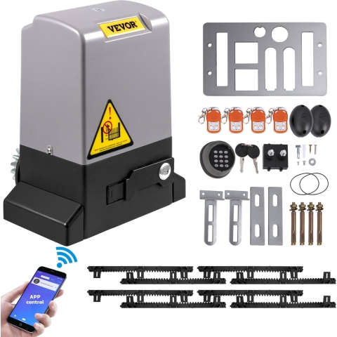 VEVOR Schuifdeuropener, 1800 kg, Automatische 4 m poortopener met 4 afstandsbedieningen en APP-bediening, Elektrische poortopener voor rolpad, Beveiligingssysteemkit voor poortopener