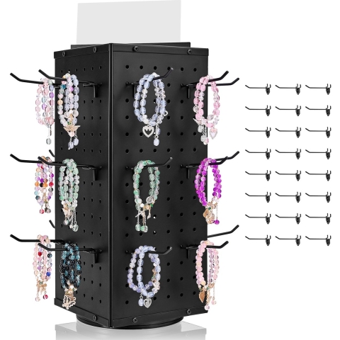 VEVOR Draaibare Pegboard Displaystandaard met 24 haken, 188x188x520 mm, koudgewalst staal, hobbyplankorganizer voor supermarkten, detailhandelszaken en juwelierszaken