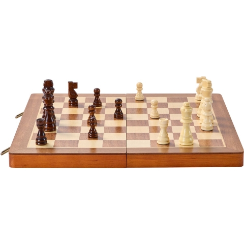 VEVOR Magnetische houten schaakset, 2-in-1 schaakspelset, opvouwbare schaakbordspellen voor volwassenen en kinderen, draagbare reiscadeauschaakset voor toernooien, professionele beginners