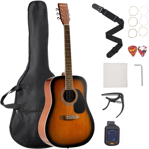 VEVOR Dreadnought akoestische gitaar 41 in / 1041,4 mm beginnersset volwassen Sunburst