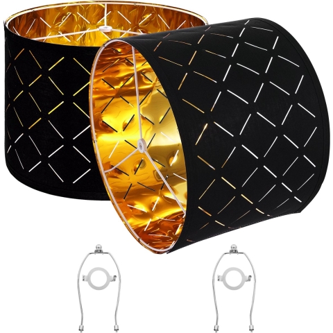 VEVOR Drum lampenkap 33x33x25 cm (boven x onder x hoog), 2 middelgrote vervangende kappen van TC-stof + PET, Harp lampenkap voor tafellampen en staande lampen (Black Diamond Hollow Design)