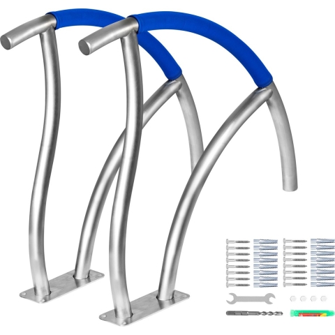 VEVOR Zwembad Leuningen, 30 x 30" Zwembad Veiligheidsleuningen, 304 RVS Zwembad Trapleuning, 375LBS Draagvermogen Zwembad Hand Rail, Trapleuning met Snelmontage Bodemplaat Complete Montage Accessoires
