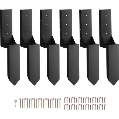 VEVOR Hekpaalanker Reparatieset 6-pack Binnendiameter 3,5 x 3,5 inch Stalen hekpaalsteunanker Grondpen voor het repareren van scheve, gebroken houten hekpalen Wikkel