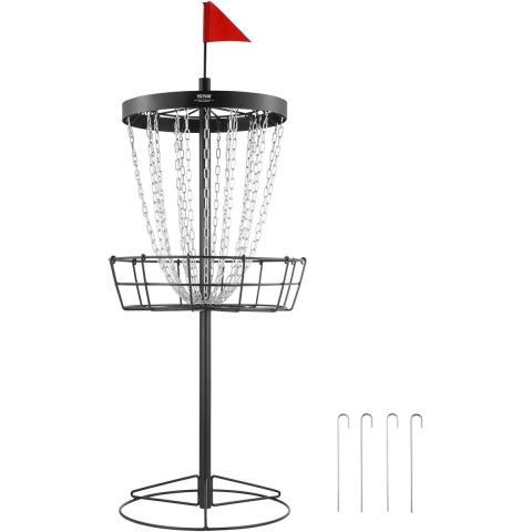 VEVOR Disc Golf Mand, Disc Golf Disc Set met 24 Kettingen, 8 mm Robuust Stalen Oefen Disc Golf Doel, Disc Golf Course Mand Buiten/Binnen, Disc Golf Mand Stand Uitrusting, Zwart