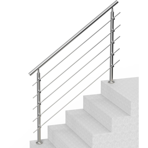VEVOR Buitentrapleuningen, 150 cm lang, 5 dwarsbalken, trapleuningset, overgangsleuning van roestvrij staal met montageset, dubbele kolom trapleuningen voor senioren, veranda en terras