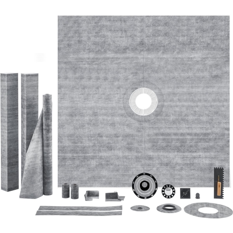 VEVOR Douchedrempelset, 1828 x 1828 mm Douchebakset met 50,8 mm PVC Middenflens, 101,6 mm RVS Rooster, Waterdichte Douchedrempel & Membraan & Strips, Doucheafdichting Past in Badkamer