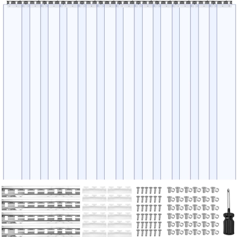 VEVOR PVC-strokengordijn, 1830x2134 mm, dikte 2 mm, 12 stuks lamellengordijn, -20-60℃ gordijnstrips, glad, kunststof deurstrips voor magazijn-, vries- en garagedeuren, transparant