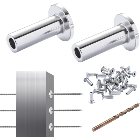 VEVOR 121 stuks T316 roestvrijstalen beschermhoezen voor 1/8 inch staaldraadkabelleuning, doe-het-zelf balustrade T316 maritieme kwaliteit, met een gratis boor, zilver