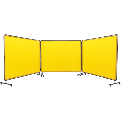 VEVOR 3-delig lasgordijn 1,8 x 2,4 m vlamvertragend vinyl lasscherm met 12 zwenkwielen en 6-laags UV-bescherming lasdeken lasbescherming geel