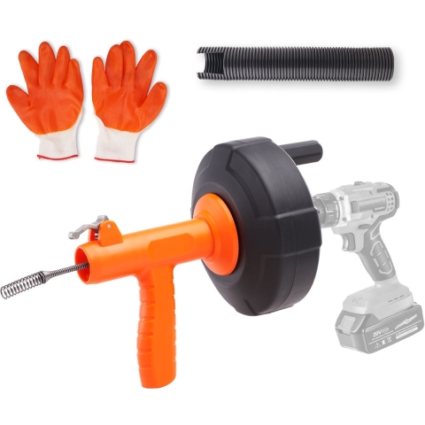 VEVOR Rioolreinigingsspiraal 0,63x762cm Veerstalen kabel Rioolreiniger met trommel Handmatige en elektrische handmatige toevoer Rioolreinigingsschacht Buisreinigingsapparaat voor toilet Riool Vloerafvoer