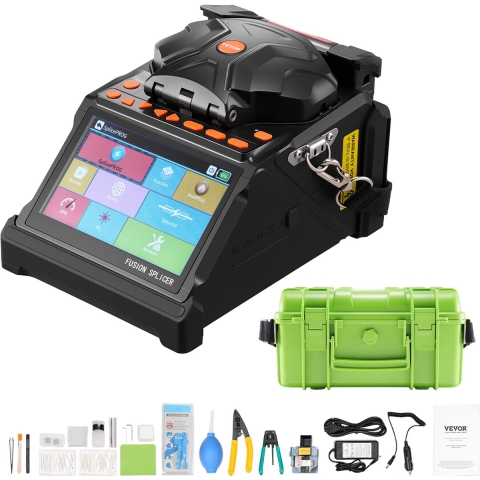 VEVOR Fiber Optic Fusion Splicer, 6 motoren, kern- en bekledingsuitlijning, met 6 seconden snelle splitsing en 13 seconden opwarmtijd, 5-inch LCD-scherm, 3-in-1 vezelhouder, 7800 mAh-batterij voor SM MM DS NZDS-vezels