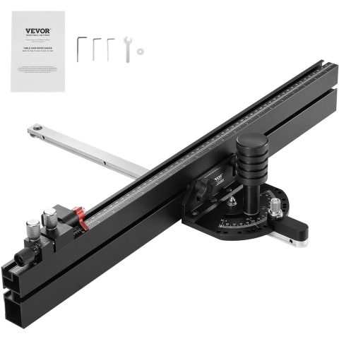 VEVOR Precisie verstekmeter, standaard gleuf 3/4'' x 3/8'', aluminium tafelzaag verstekmeter met 24 inch rooster 15 hoekaanslagen Verstelbare veerbelaste plunjer en verwijderbare schijf, voor houtbewerking