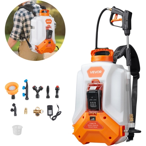 VEVOR draadloze drukspuit, 16 liter elektrische spuit, 2 staven en 8 sproeikoppen, instelbaar van 0-6 bar, 4 uur looptijd, draagbare rugspuit voor tuin en park voor onkruid wieden, sproeien en reinigen