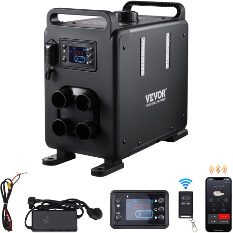 VEVOR 5-8KW dieselverwarming 12 V / 24 V alles-in-één dieselluchtverwarmer met Bluetooth-appbediening, afstandsbediening, display en CO-alarm, snel verwarmende verticale draagbare dieselverwarming