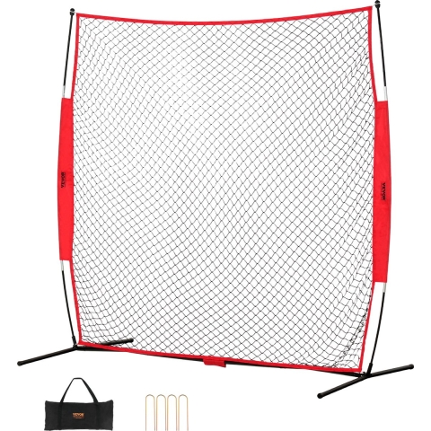 VEVOR Barricade Backstop Net, 238 x 107 x 212 cm Balsport Barrier Net, Draagbare Trainingsuitrusting met Draagtas, Beschermend Scherm voor Honkbal, Softbal, Lacrosse, Voetbal, Hockey Training