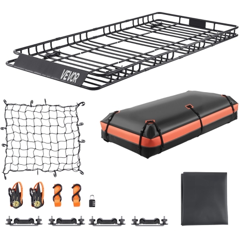 VEVOR Dakdrager Autodakdrager (2120 x 990 x 105 mm) Universele dakdrager met bagagetas, net en spanbanden (maximaal draagvermogen 113,4 kg), dakdrager voor SUV, vrachtwagen