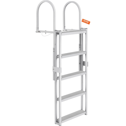 VEVOR Dock Ladder 5 intrekbare treden, 159 kg laadvermogen, pontonbootladder, gemaakt van aluminiumlegering met 1700-2005 mm verstelbare hoogte, 10 cm brede trede voor het aan boord gaan van schepen/meren/zwembaden/maritieme schepen