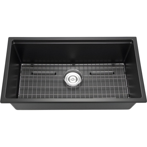 VEVOR Granieten Keuken Spoelbak (838 x 482 x 254 mm) voor Opbouwmontage, Inbouw Spoelbak in Landelijke Stijl met Accessoires, Huishoudelijke Spoelbak voor Campers, Voorbereidingskeukens, Bars, Zwart