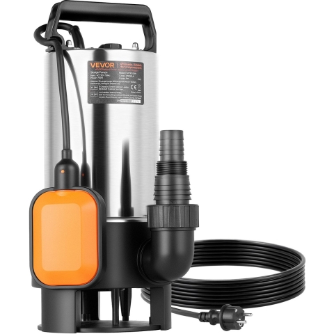 VEVOR 710W dompelpomp, 20.000 l/u, vuilwaterpomp voor afvalwater, vuil water en schoon water met automatische vlotterschakelaar, opvoerhoogte 9 m, voor zwembaden, vijvers en overstroomde gebieden