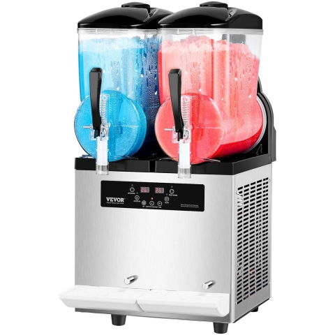 VEVOR Commerciële Slush-ijsmachine 12L x 2 Dubbele Tank Bevroren Drankmachine, 96 Kopjes RVS Slush-ijsmachine met Toetsenbord Soft Serve-ijsmachine voor Feesten, Restaurants, Cafés en Bars