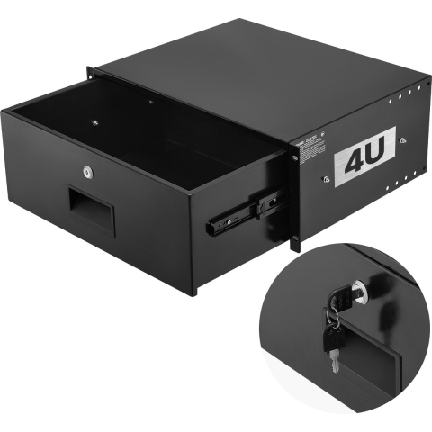 VEVOR 4U racklade, afsluitbare serverkastbehuizing van 22,68 kg, schuiflade met slot en kabelbeheergaten, voor 482 mm netwerkkast AV-rack of kastbehuizing