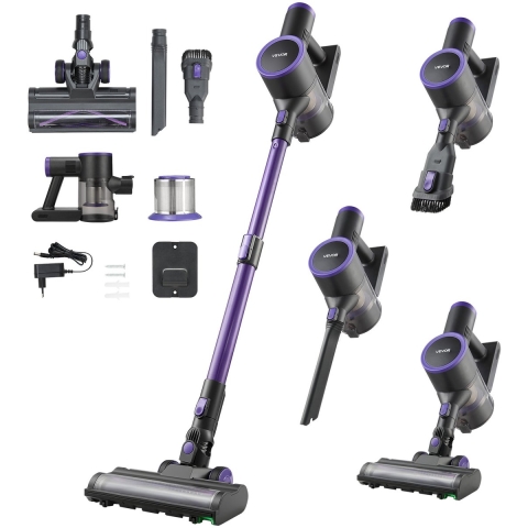 VEVOR Draadloze stofzuiger met 25 kPa max. zuigkracht, oplaadbare steelstofzuiger met stofreservoir, lichtgewicht handstofzuiger met 35 minuten gebruiksduur voor tapijten, dierenharen en harde vloeren