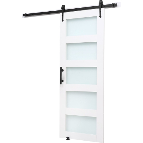 VEVOR schuifdeursysteem in schuurstijl (813 x 2134 mm) gemaakt van zeer sterk MDF-paneel en matglas, schuurdeur met beslagset en waterdicht PVC-oppervlak en H-frame voor badkamers