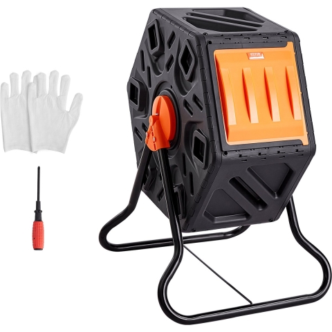 VEVOR Tumbling Composter Bin Composter Tumbler 70 L, Drum Composter 360° Draaibaar Multifunctionele Tumbling Composter 605 x 510 x 730 mm, 20 kg Dragende Tuincompostcontainer inclusief Handschoenen